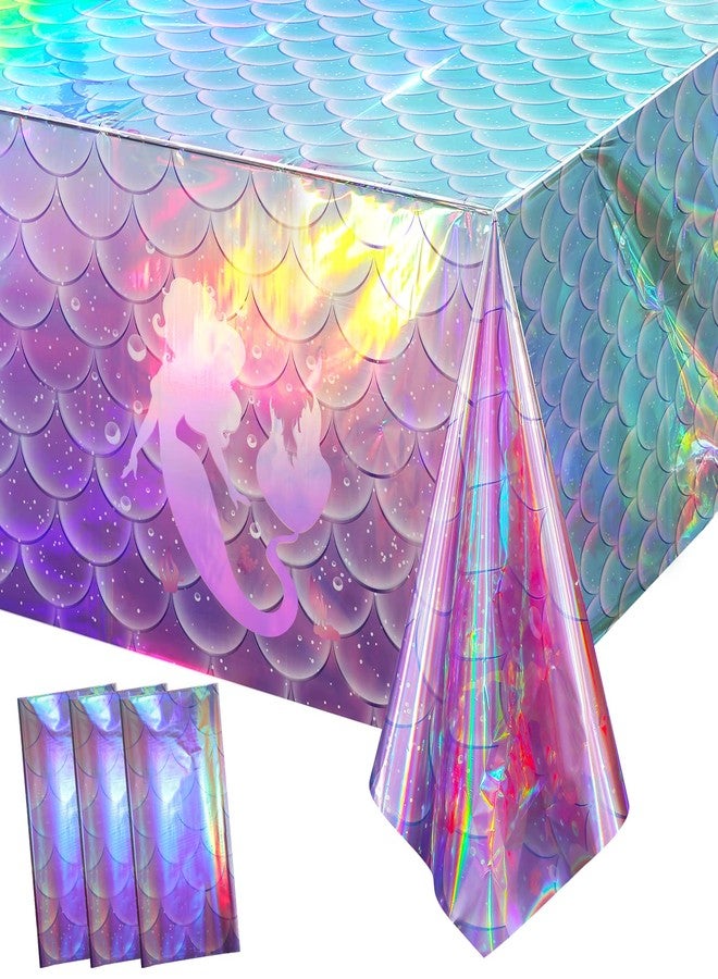 MASHAN 3Pcs Mermaid Iridescence Plastic Tablecloths,Mermaid Laser Table Cloths Holographic Foil Disposable Table Cover for Girls Birthday Wedding Disco Holiday Mermaid Themed Party Decorations 54 x108 inch - Image 1